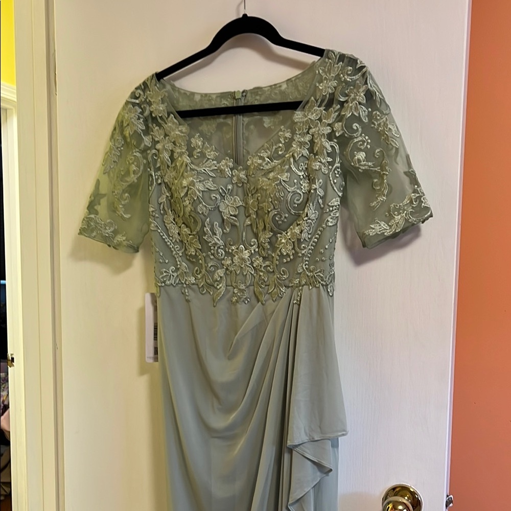 Azazie Green Embellished Ruched Gown for Wedding